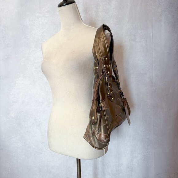 Country Road Womens Genuine Leather Patchwork Handbag Shoulder Bag Bronze Brown - Picture 5 of 16